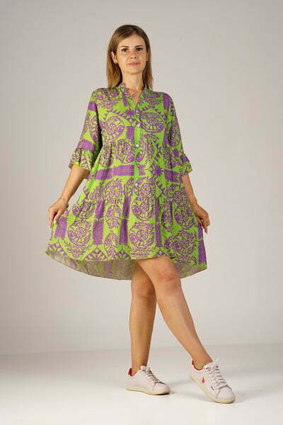 Rochie Lejera, Colorata, cu Imprimeu verde/mov