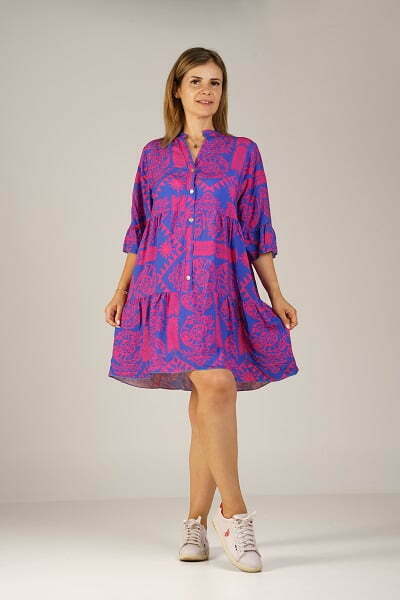 Rochie Lejera Colorata, Cu Imprimeu fucsia/mov inchis