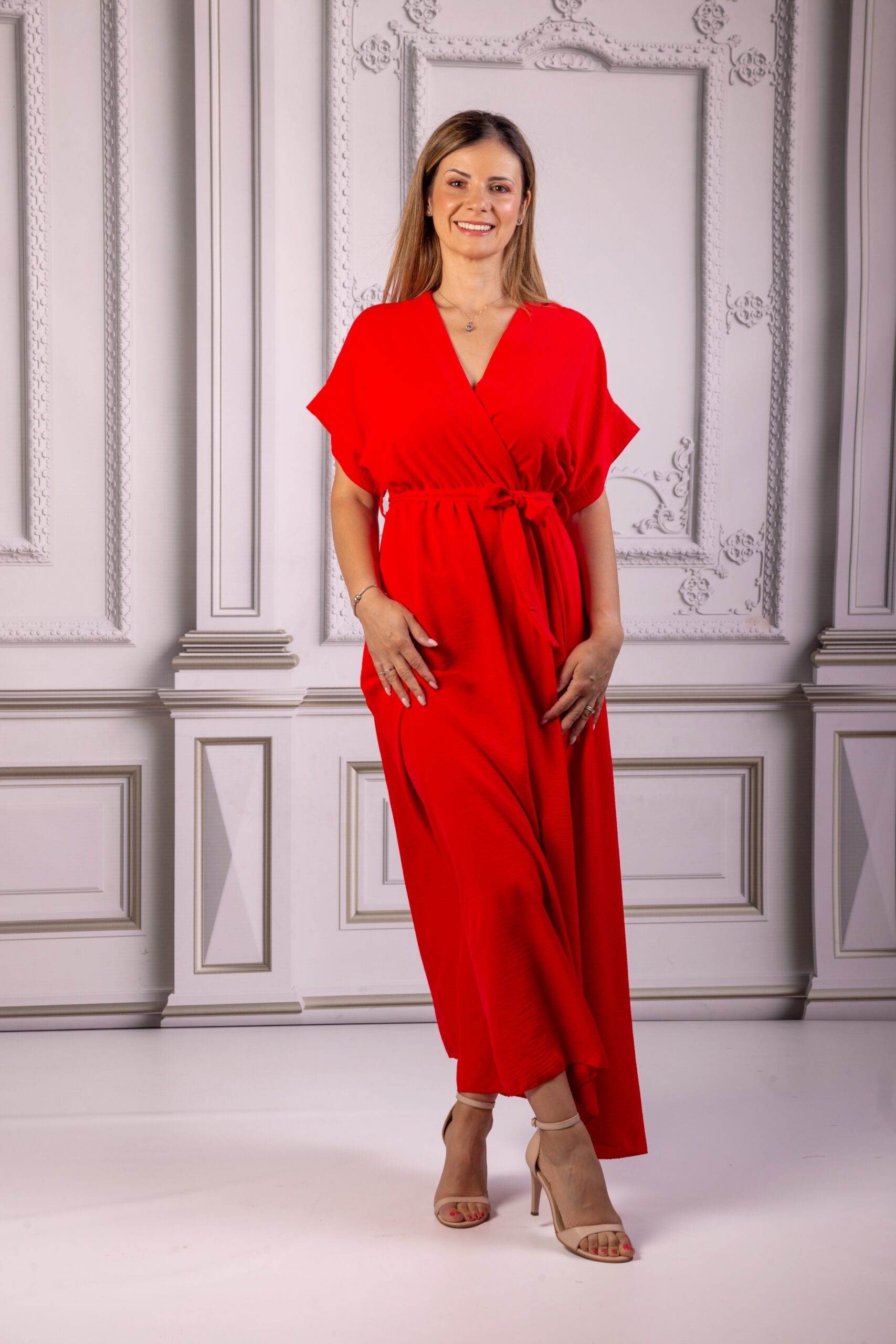 Rochie rosie cu cordon