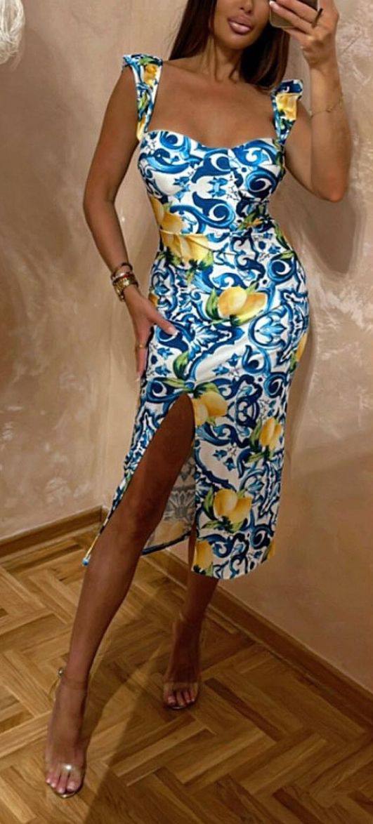 Rochie lamai alb/bleu