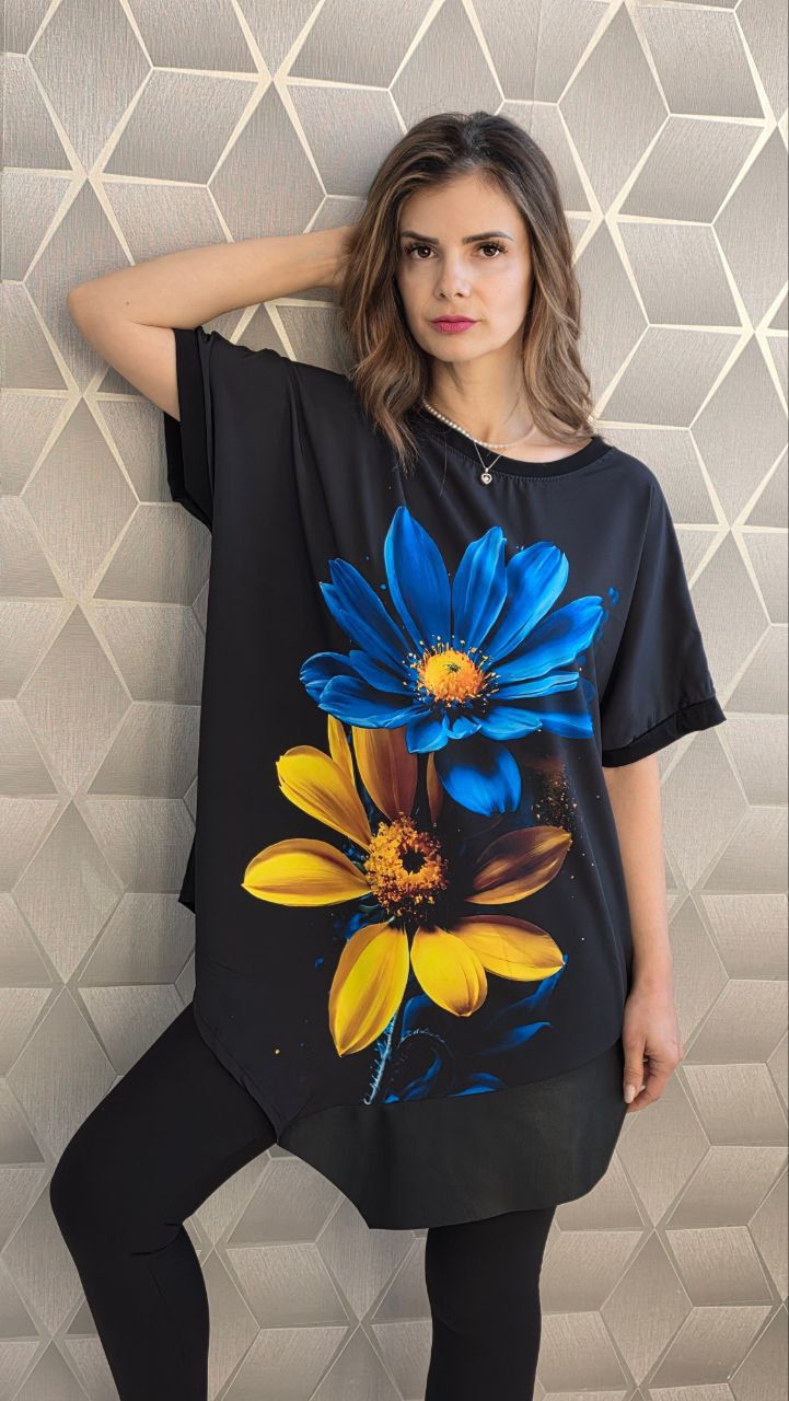 Bluza asimetrica cu maneca scurta pe croi larg Ruby